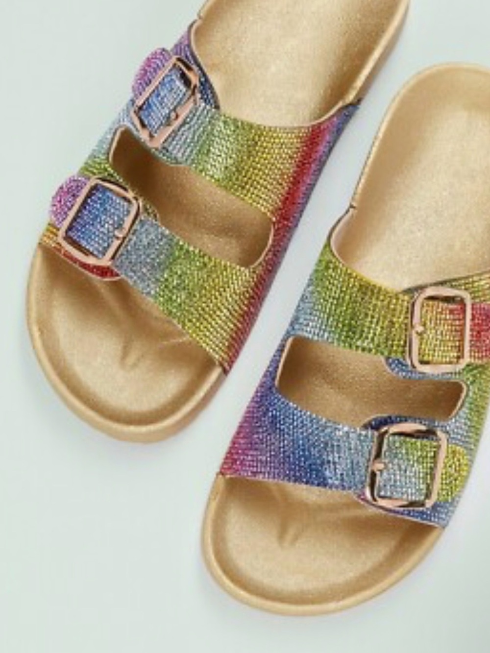 Rouge! Rainbow Rhinestone Double-Buckle Slide Sandals